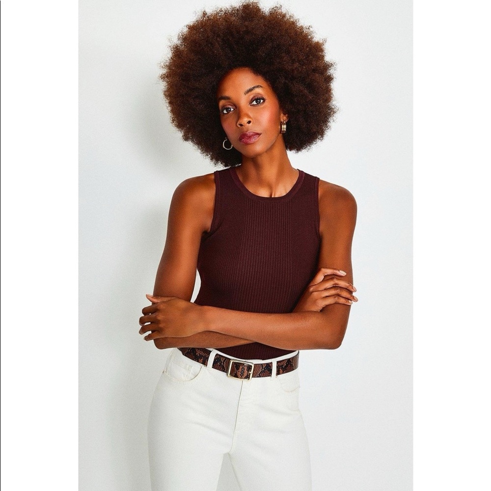 NWOT Knitted Rib Eyelet And Trim Top